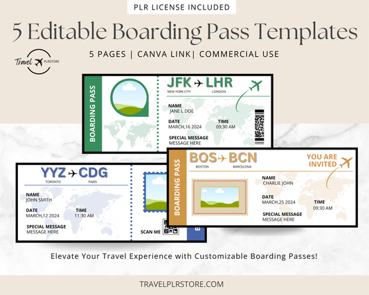 Editable Boarding Pass Invitation Templates - Set of 5 Unique Designs