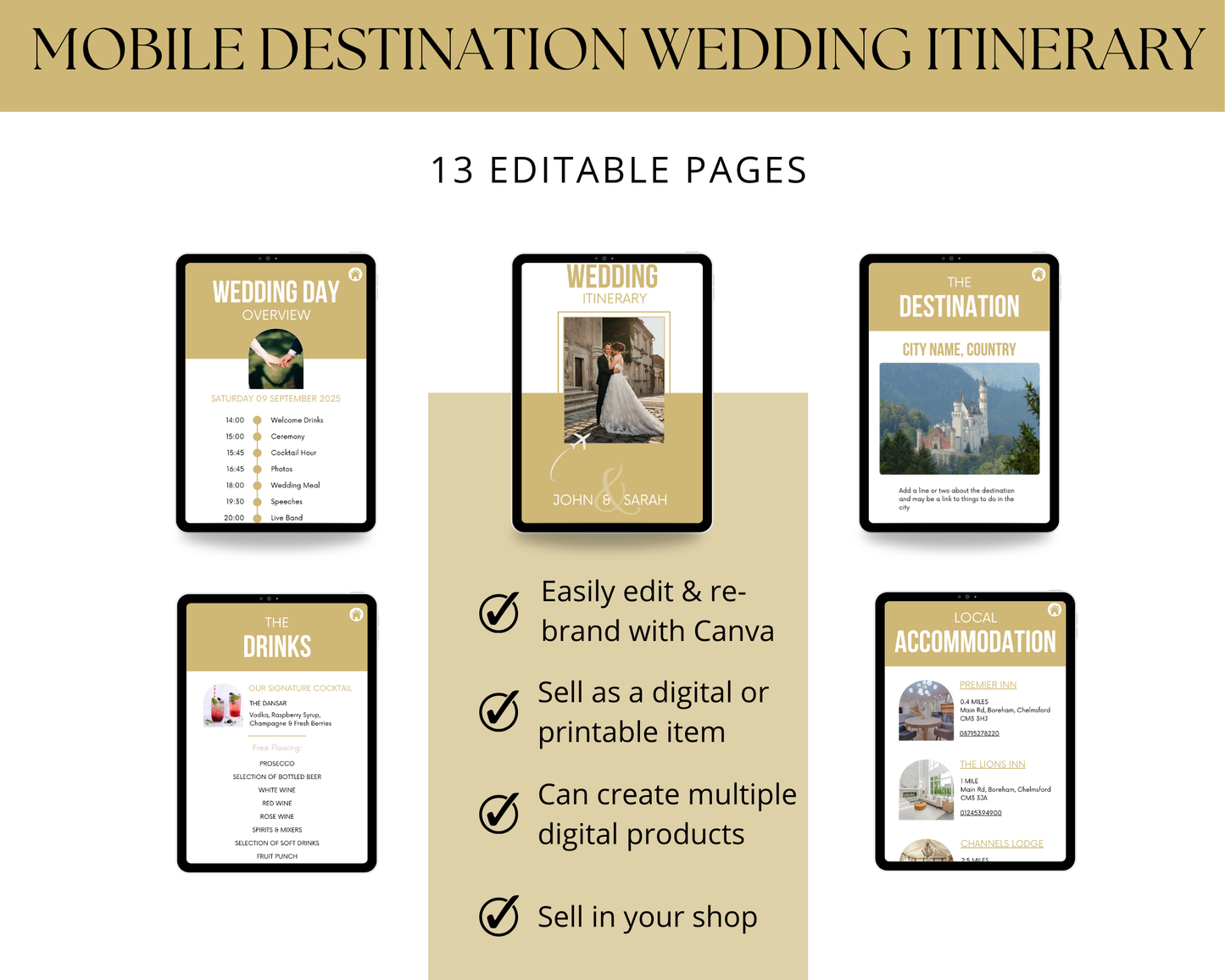 Mobile Destination Wedding Itinerary + 1 Boarding Pass Invitation Template